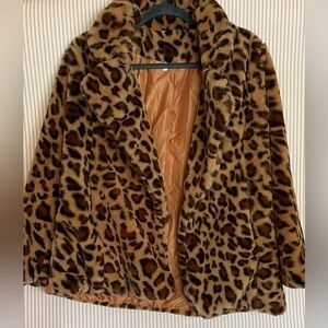 Leopard print faux fur coat